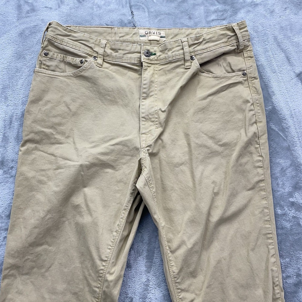 Orvis pants Men's size 36x31 twill 5 pocket stretch workwear brown chino 3lkb